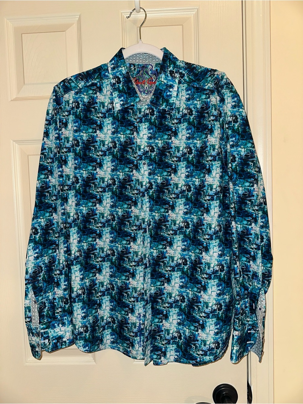Robert Graham Teal and Navy Abstract Print Button-Down Shirt